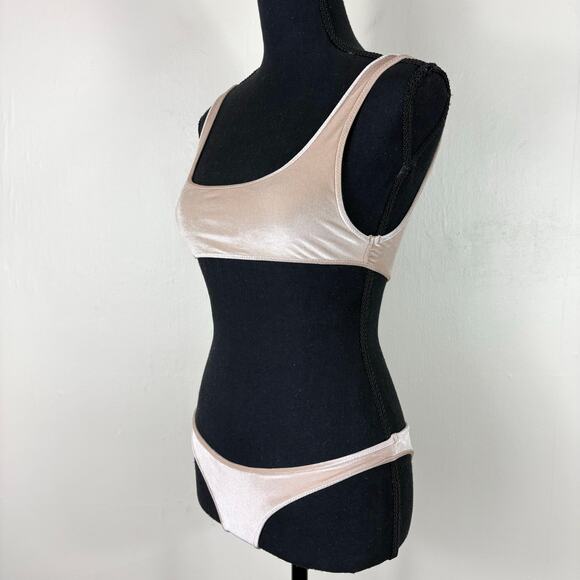 Triangl Neutral Two Piece Scoop Neck High Cut Myla Velvet Bikini Swimsuit - Picture 5 of 12